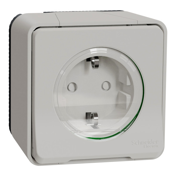 Розетка з заземленням та шторками, IP55, біла, Mureva Styl MUR39034