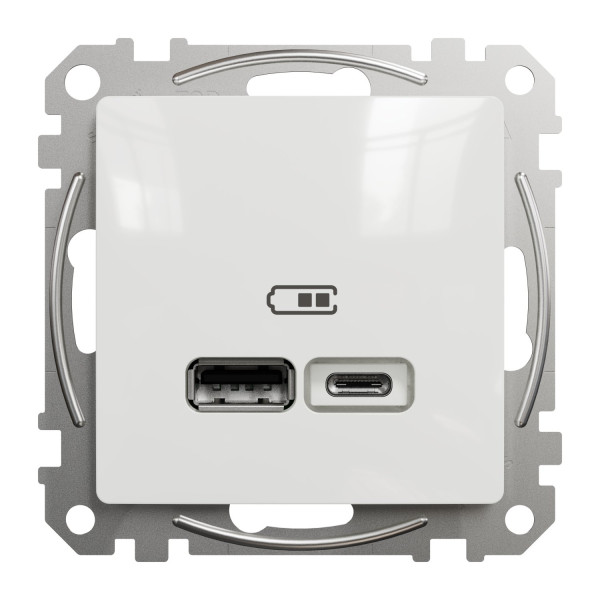 Розетка USB подвійна А+С, 2.4А, 230В, Білий, Sedna Design SDD111402