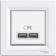 Розетка USB, 2 виходи 2.0, 5V-DC, макс 2.1A, Біла, Asfora EPH2700221