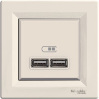 Розетка USB, 2 виходи 2.0, 5V-DC, макс 2.1A, Кремова, Asfora EPH2700223