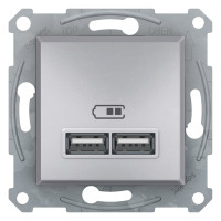 Розетка USB, 2 виходи 2.0, 5V-DC, макс 2.1A, Алюминий, Asfora EPH2700261