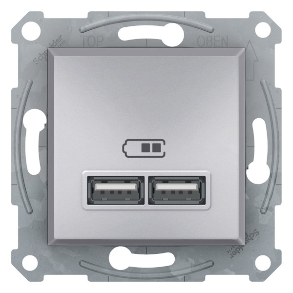 Розетка USB, 2 виходи 2.0, 5V-DC, макс 2.1A, Алюминий, Asfora EPH2700261
