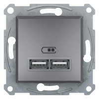 Розетка USB, 2 виходи 2.0, 5V-DC, макс 2.1A, Сталь, Asfora EPH2700262
