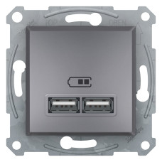 Розетка USB, 2 виходи 2.0, 5V-DC, макс 2.1A, Сталь, Asfora EPH2700262