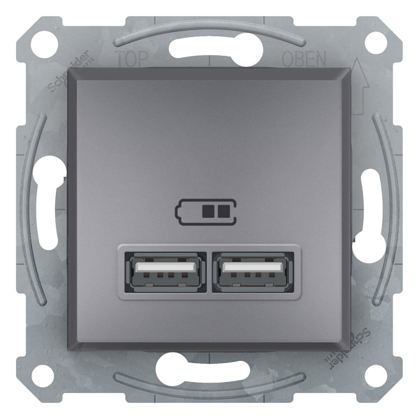 Розетка USB, 2 виходи 2.0, 5V-DC, макс 2.1A, Сталь, Asfora EPH2700262