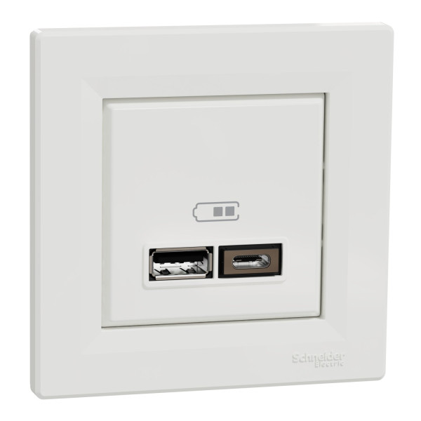 Розетка USB, 2 виходи, тип А+С 2,4А, Білий, Asfora EPH2700321