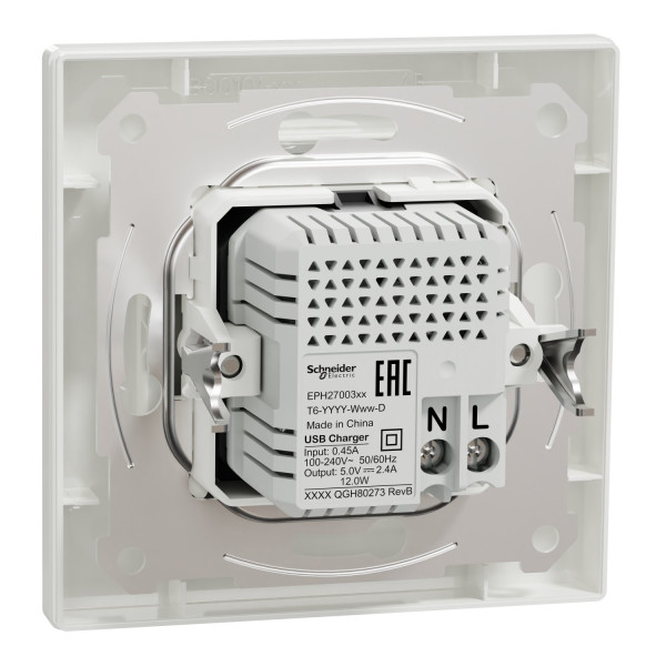 Розетка USB, 2 виходи, тип А+С 2,4А, Білий, Asfora EPH2700321