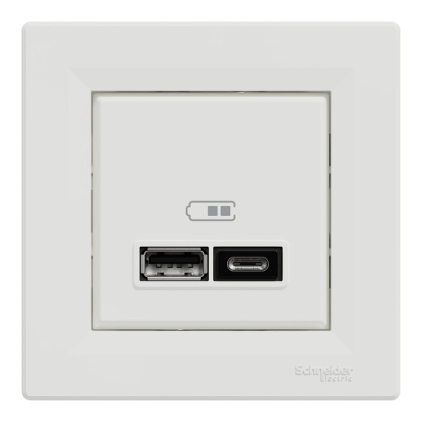 Розетка USB, 2 виходи, тип А+С 2,4А, Білий, Asfora EPH2700321