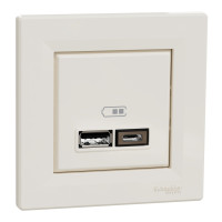 Розетка USB, 2 виходи, тип А+С 2,4А, Кремовий, Asfora EPH2700323