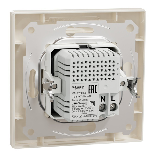Розетка USB, 2 виходи, тип А+С 2,4А, Кремовий, Asfora EPH2700323