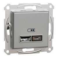 Розетка USB, 2 виходи, тип А+С 2,4А, Алюміній, Asfora EPH2700361