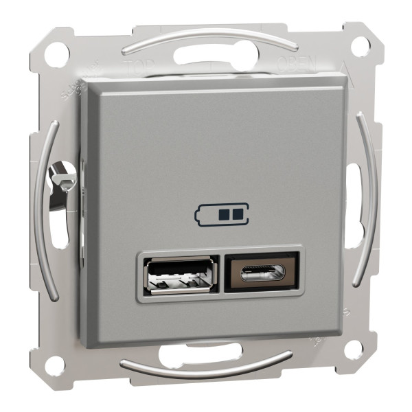 Розетка USB, 2 виходи, тип А+С 2,4А, Алюміній, Asfora EPH2700361