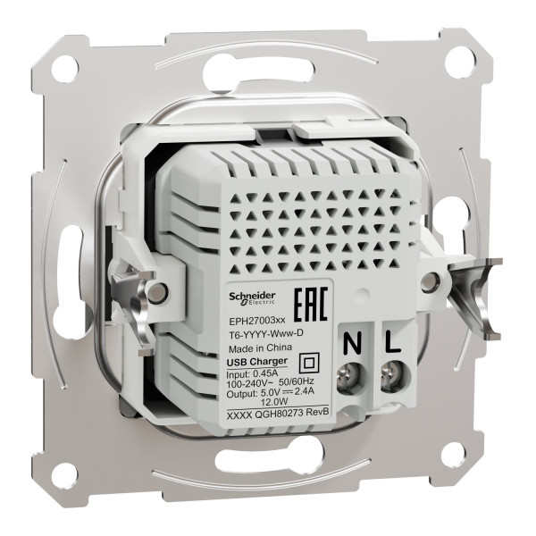 Розетка USB, 2 виходи, тип А+С 2,4А, Алюміній, Asfora EPH2700361