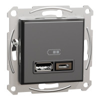 Розетка USB, 2 виходи, тип А+С 2,4А, Антрацит, Asfora EPH2700371