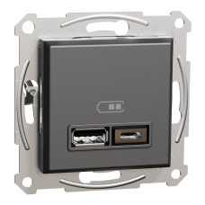 Розетка USB, 2 виходи, тип А+С 2,4А, Антрацит, Asfora EPH2700371