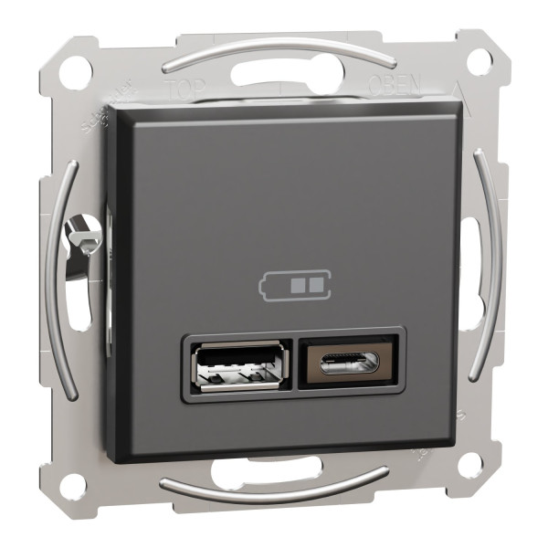 Розетка USB, 2 виходи, тип А+С 2,4А, Антрацит, Asfora EPH2700371