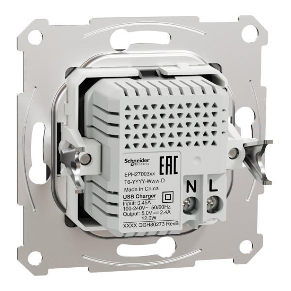 Розетка USB, 2 виходи, тип А+С 2,4А, Антрацит, Asfora EPH2700371