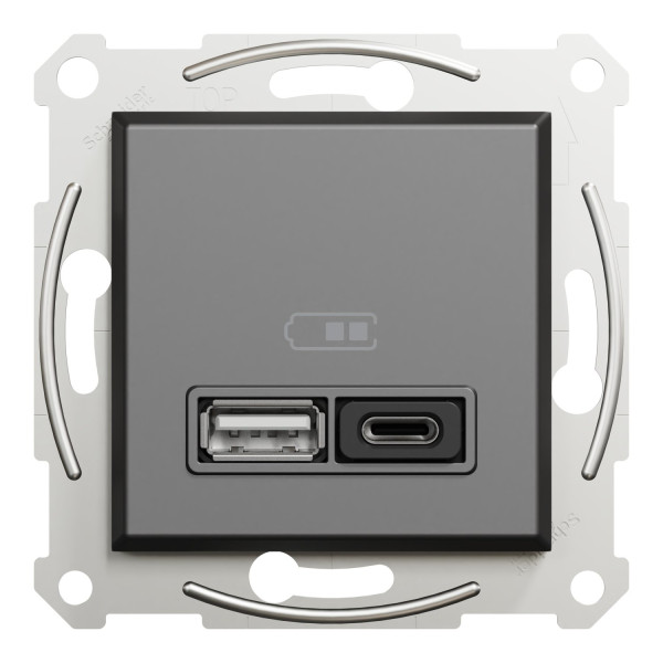 USB розетка А+С, 3 А, 45 Вт, антрацит, EPH2700471