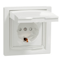 Розетка з заземленням, з кришкою та шторками, IP44, Біла, Asfora EPH3100321