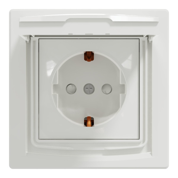 Розетка з заземленням, з кришкою та шторками, IP44, Біла, Asfora EPH3100321