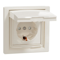 Розетка з заземленням, з кришкою та шторками, IP44, Кремова, Asfora EPH3100323