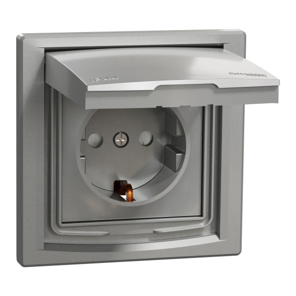 Розетка з заземленням, з кришкою та шторками, IP44, Алюміній, Asfora, EPH3100361