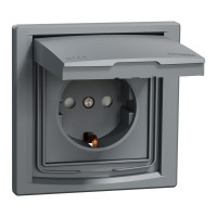 Розетка з заземленням, з кришкою та шторками, IP44, Сталь, Asfora, EPH3100362