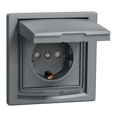 Розетка з заземленням, з кришкою та шторками, IP44, Сталь, Asfora, EPH3100362