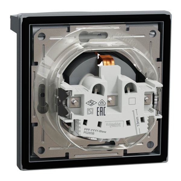 Розетка з заземленням, з кришкою та шторками, IP44, Сталь, Asfora, EPH3100362