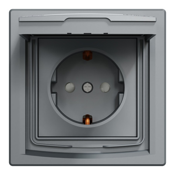Розетка з заземленням, з кришкою та шторками, IP44, Сталь, Asfora, EPH3100362