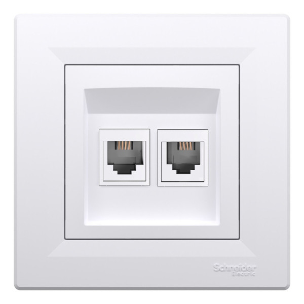 Розетка телефонна, RJ11, 4 контакти, подвійна, Біла, Asfora EPH4200121