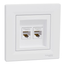 Розетка комп'ютерна, RJ45, кат.5е, UTP, подвійна, Біла, Asfora EPH4400121