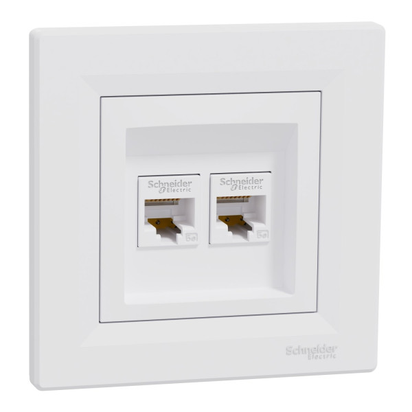 Розетка комп'ютерна, RJ45, кат.5е, UTP, подвійна, Біла, Asfora EPH4400121