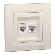 Розетка комп'ютерна, RJ45, кат.5е, UTP, подвійна, Кремова, Asfora EPH4400123