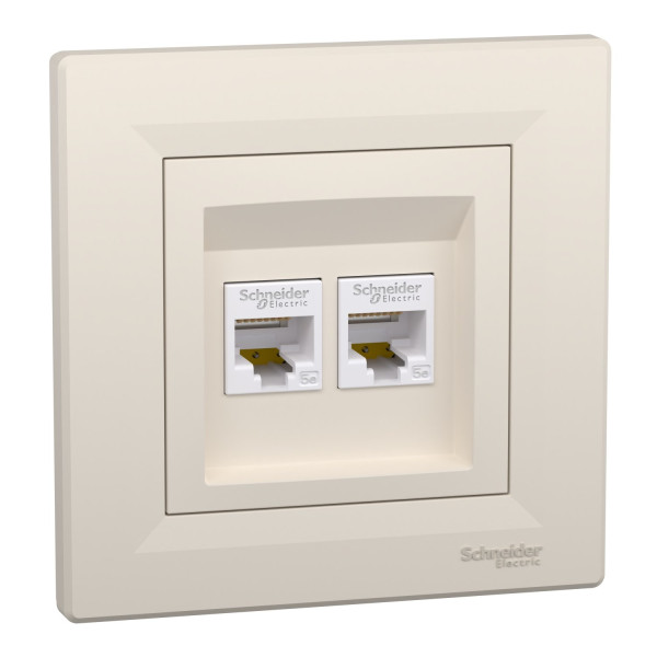 Розетка комп'ютерна, RJ45, кат.5е, UTP, подвійна, Кремова, Asfora EPH4400123