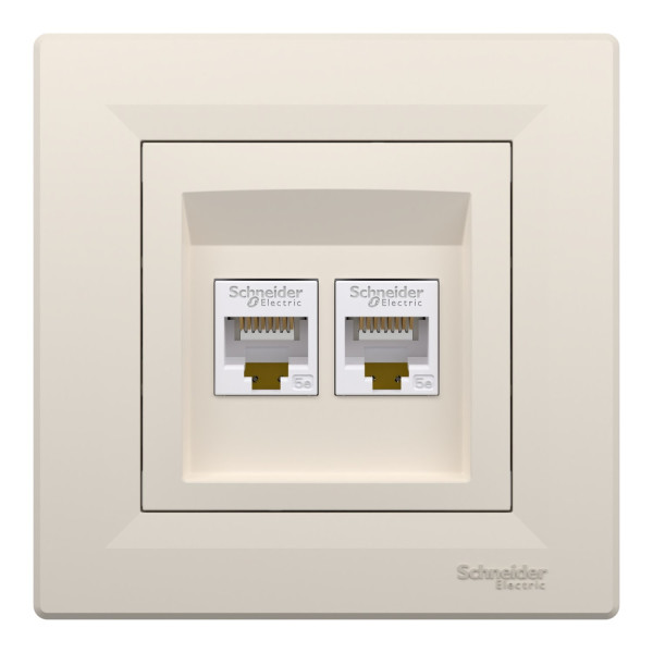 Розетка комп'ютерна, RJ45, кат.5е, UTP, подвійна, Кремова, Asfora EPH4400123