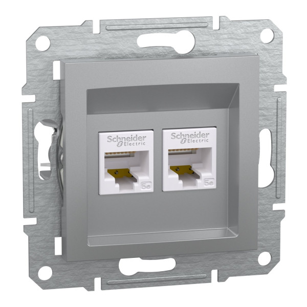 Розетка комп'ютерна, RJ45, кат.5е, UTP, подвійна, Алюміній, Asfora, EPH4400161