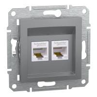 Розетка комп'ютерна, RJ45, кат.5е, UTP, подвійна, Сталь, Asfora, EPH4400162