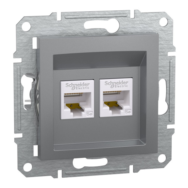 Розетка комп'ютерна, RJ45, кат.5е, UTP, подвійна, Сталь, Asfora, EPH4400162