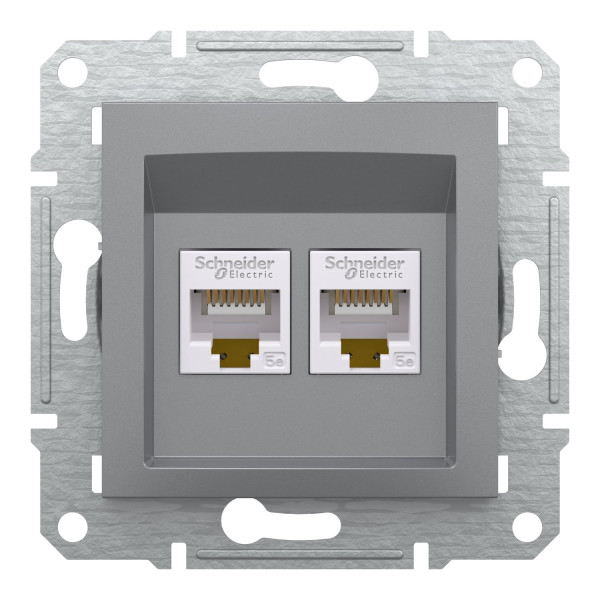 Розетка комп'ютерна, RJ45, кат.5е, UTP, подвійна, Сталь, Asfora, EPH4400162