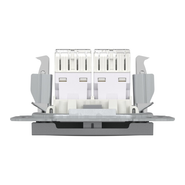 Розетка комп'ютерна, RJ45, кат.5е, UTP, подвійна, Сталь, Asfora, EPH4400162