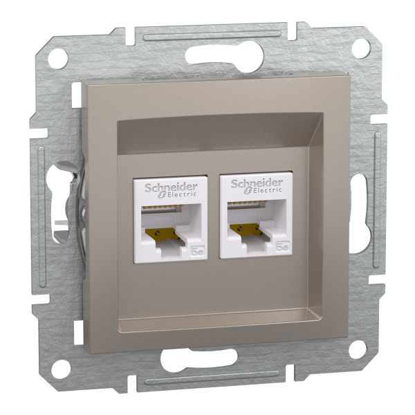 Розетка комп'ютерна, RJ45, кат.5е, UTP, подвійна, Бронза, Asfora, EPH4400169