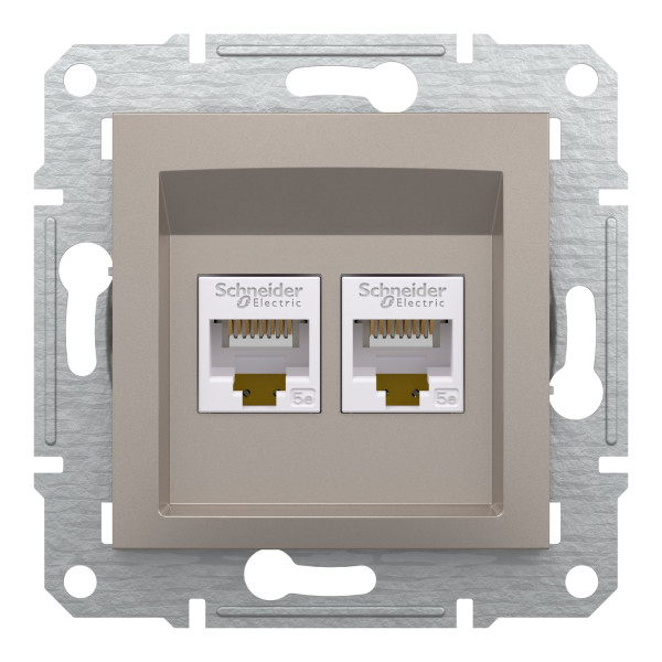 Розетка комп'ютерна, RJ45, кат.5е, UTP, подвійна, Бронза, Asfora, EPH4400169