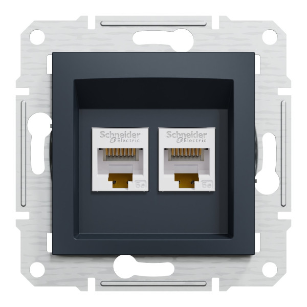 Розетка комп'ютерна, RJ45, кат.5е, UTP, подвійна, Антрацит, Asfora, EPH4400171
