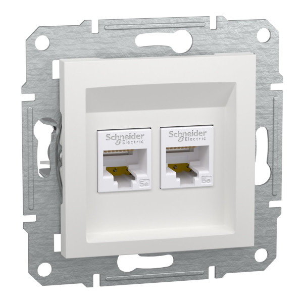 Розетка RJ45 подвійна, тип UTP, категорія 5E, білий, Asfora, без рамки, EPH4470121