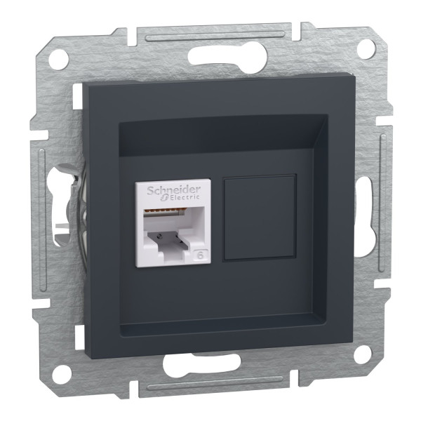 Розетка комп'ютерна, RJ45, кат.6, UTP, Антрацит, Asfora, EPH4700171
