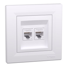 Розетка комп'ютерна, RJ45, кат.6, UTP, подвійна, Біла, Asfora EPH4800121
