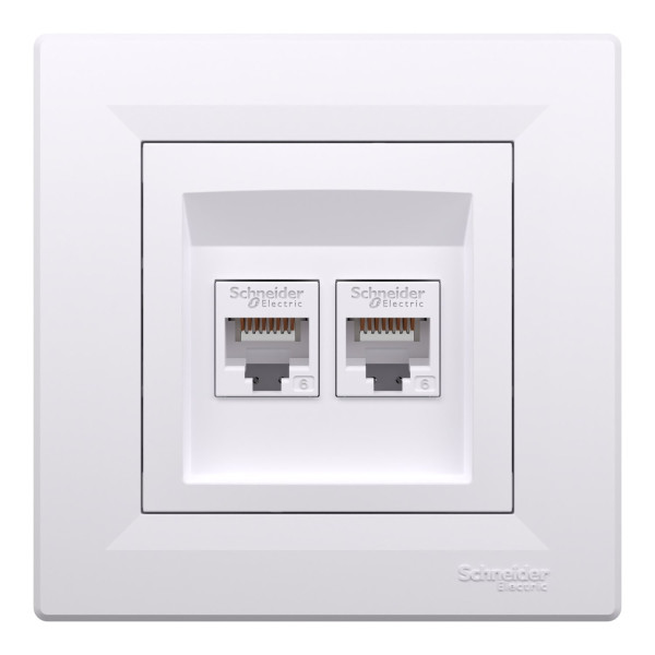 Розетка комп'ютерна, RJ45, кат.6, UTP, подвійна, Біла, Asfora EPH4800121
