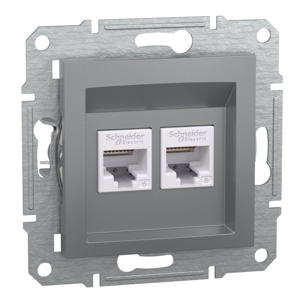 Розетка комп'ютерна, RJ45, кат.6, UTP, подвійна, Сталь, Asfora, EPH4800162