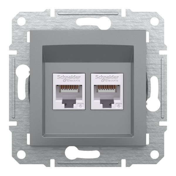 Розетка комп'ютерна, RJ45, кат.6, UTP, подвійна, Сталь, Asfora, EPH4800162